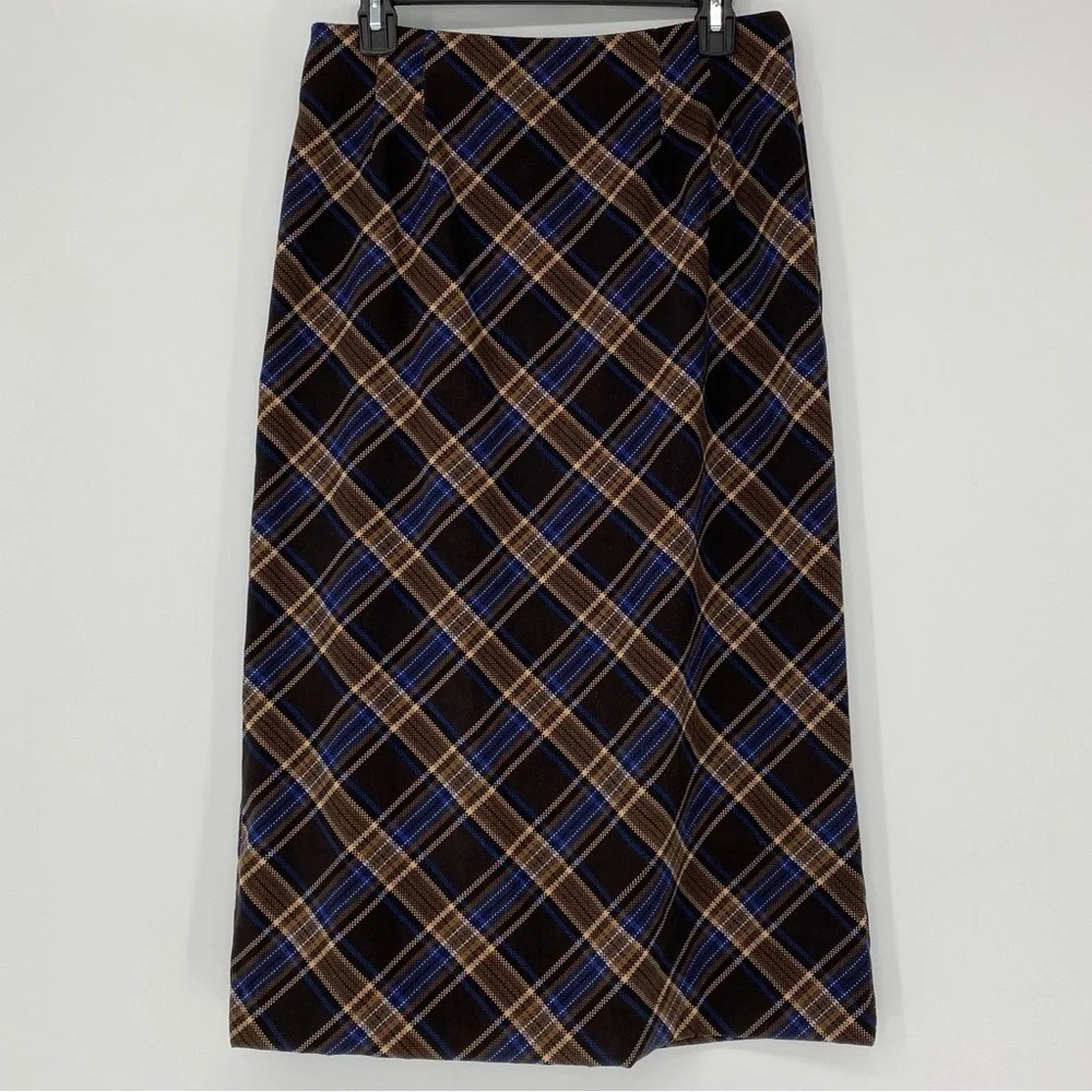 Briggs New York Plaid Brown/Blue/Cream Midi Skirt, 10P